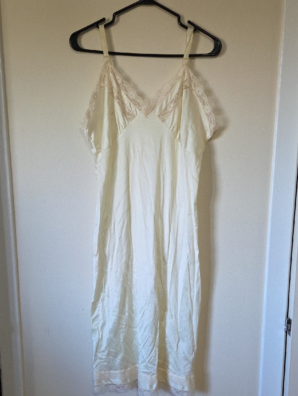 Vintage Lace-Trim Slip Dress in Cream - Women's Intimates